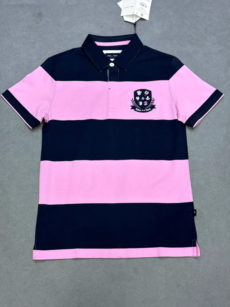 Polo demi-manche eden park a rayure pink 2026 supergood